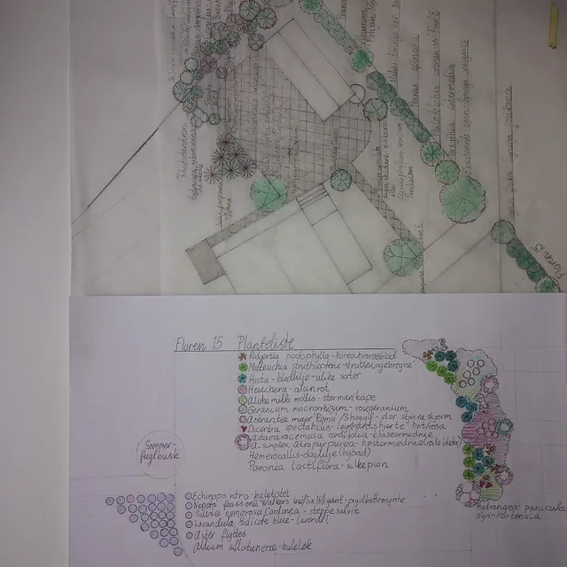 Tegning som viser hageplanlegging